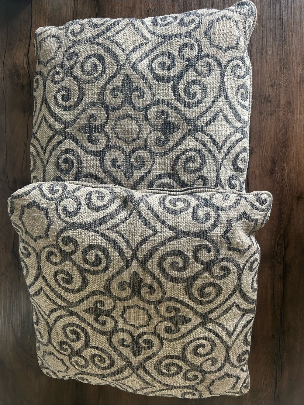 Neutral Scroll Pattern Throw Pillows - Beige and Gray